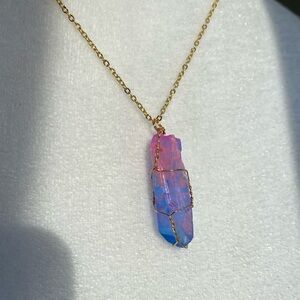 Handmade 18K Gold Plated Stainless Steel Wire Wrapped Crystal Charm Necklace